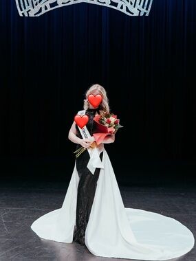 Black Evening Gown with Dramatic White Train